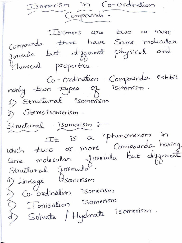 Coordination Compound Isomerism Explained | PDF | Isomer | Chemical ...