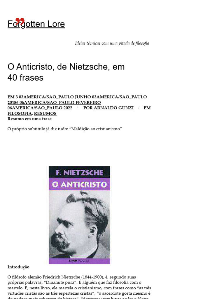 Nietzsche: O Anticristo em 40 Frases | PDF | Pecado | Fé
