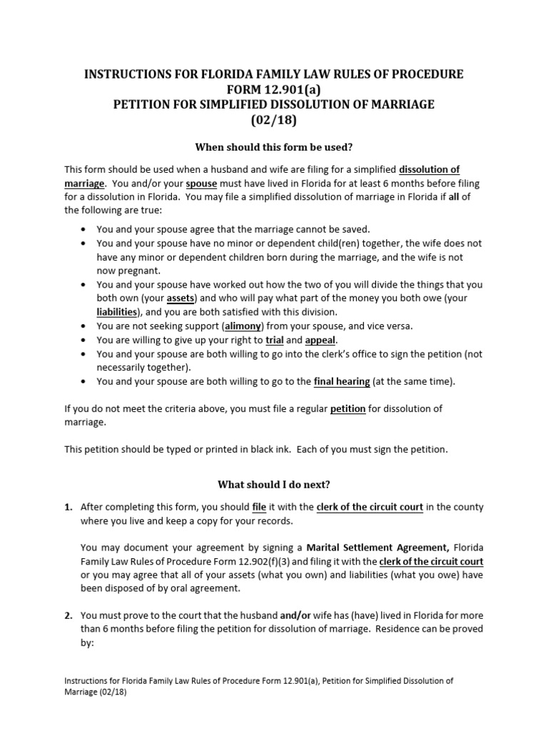 Florida Simplified Divorce Petition Guide | PDF | Judgment (Law) | Divorce