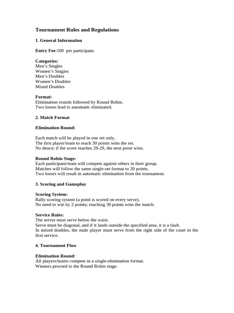 Tournament Rules and Regulations | PDF | Sports & Recreation