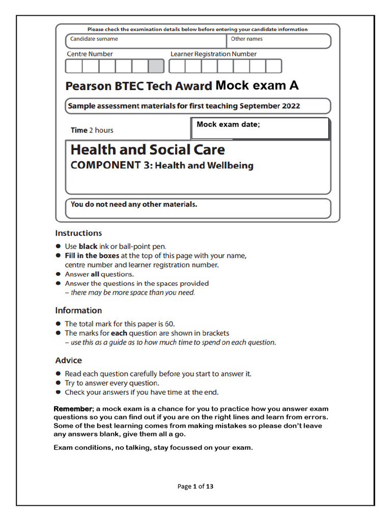 C3 Mock Exam A | PDF | Body Mass Index | Psychology
