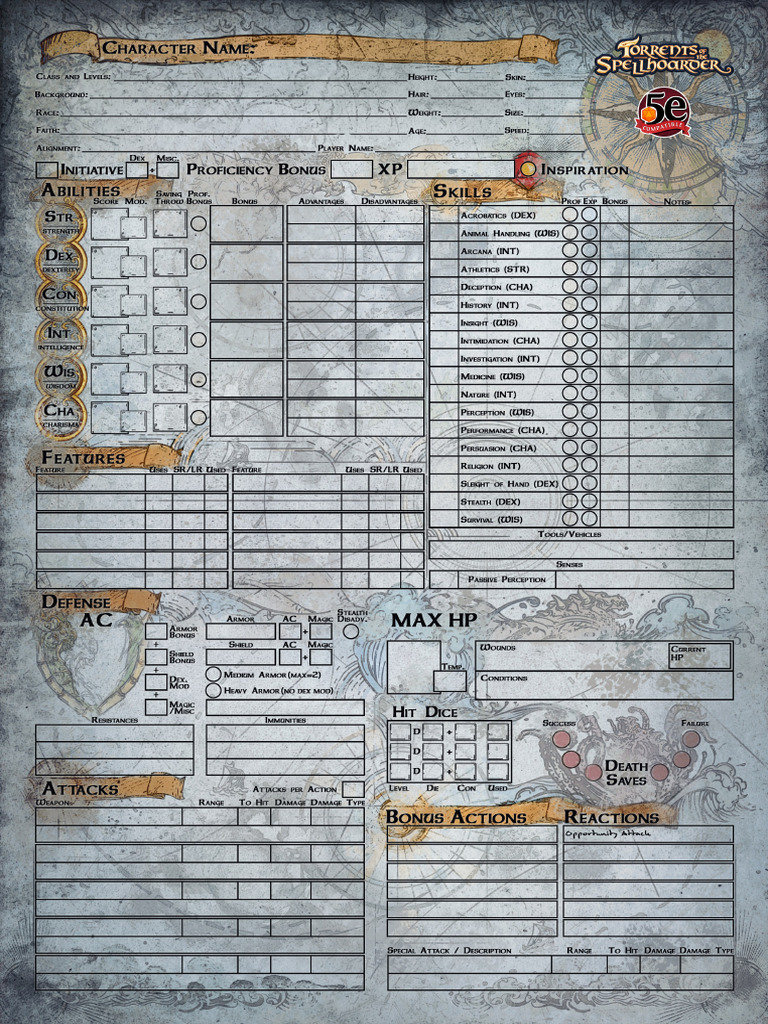 Torrents of The Spellhoarder Editable Character Sheet | PDF