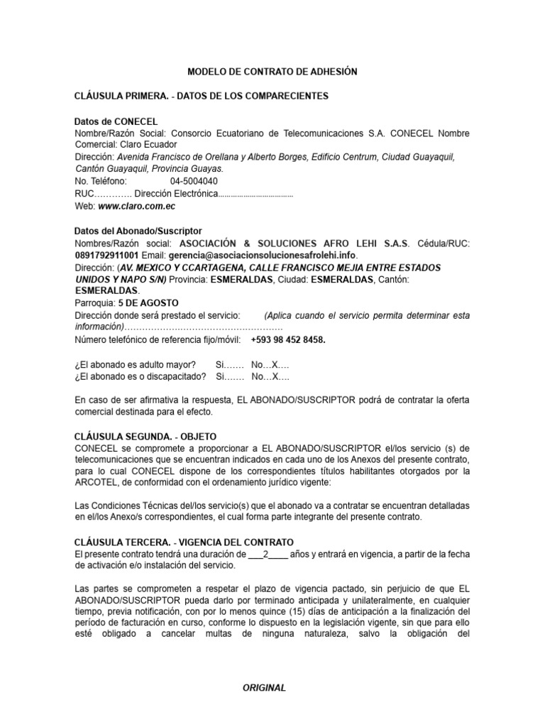 716212098-MODELO DE CONTRATO DE ADHESION CONECELORIGINAL Signed | PDF ...