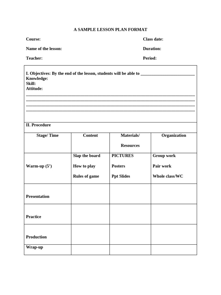 A Sample Lesson Plan Format | PDF | Lesson Plan | Cognitive Science