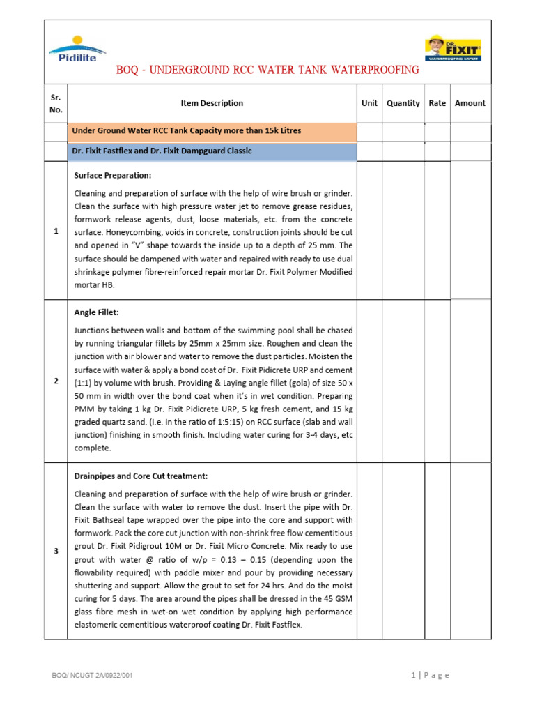 RCC Water Tank Waterproofing Guide | PDF | Concrete | Cement