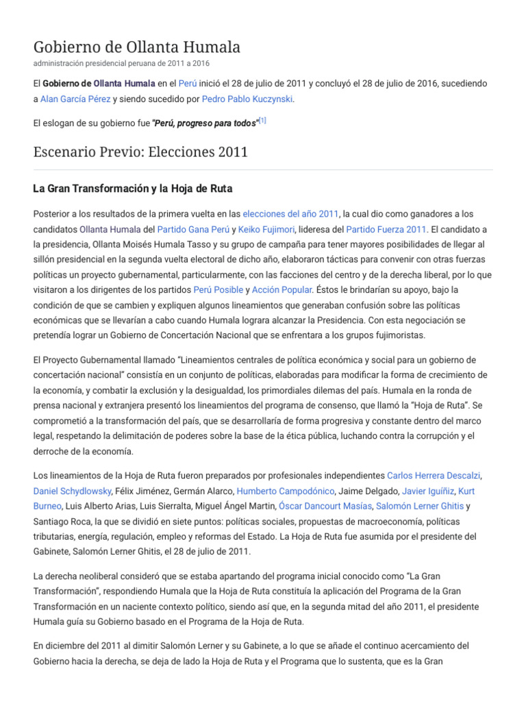 Gobierno de Ollanta Humala - Wikipedia, La Enciclopedia Libre | PDF ...