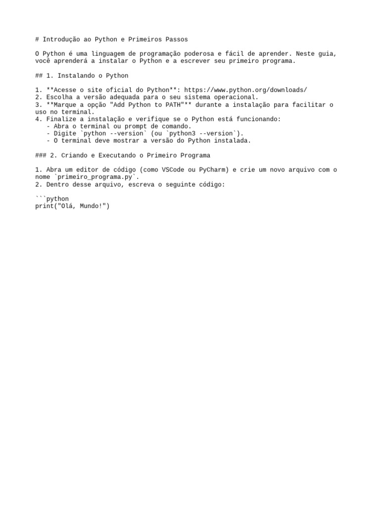 Introdução ao Python: Instalação e Primeiro Programa | PDF