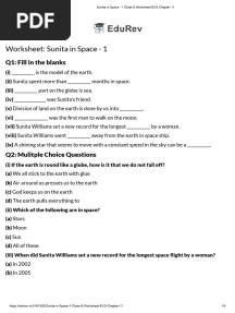 Sunita in Space - 1 Class 5 Worksheet EVS Chapter 11