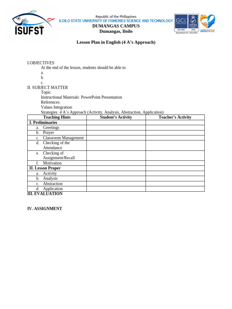 English Lesson Plan for Teachers | PDF | Language Arts & Discipline ...