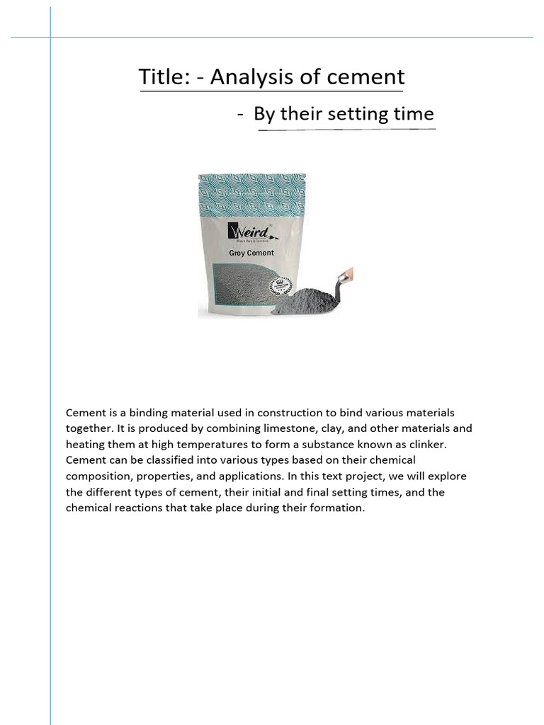 Title: - Analysis of Cement: - by Their Setting Time | PDF | Cement ...