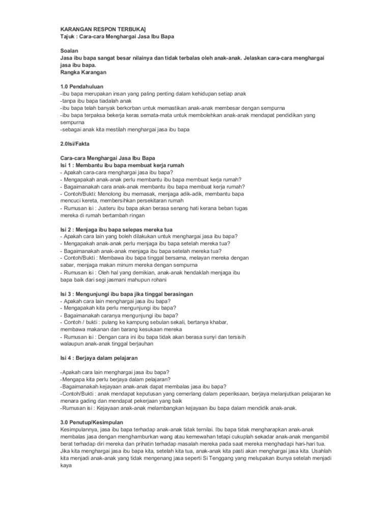 Karangan Cara Cara Menghargai Jasa Ibu Bapa