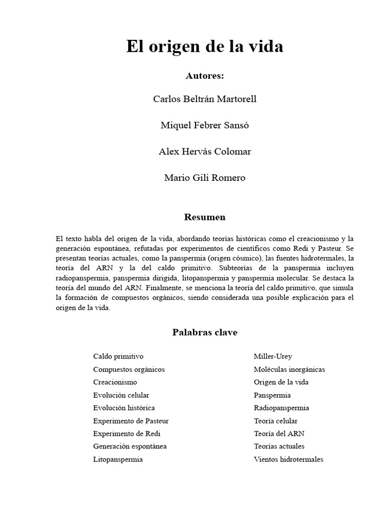 El Origen de La Vida | PDF | Rna | Abiogénesis