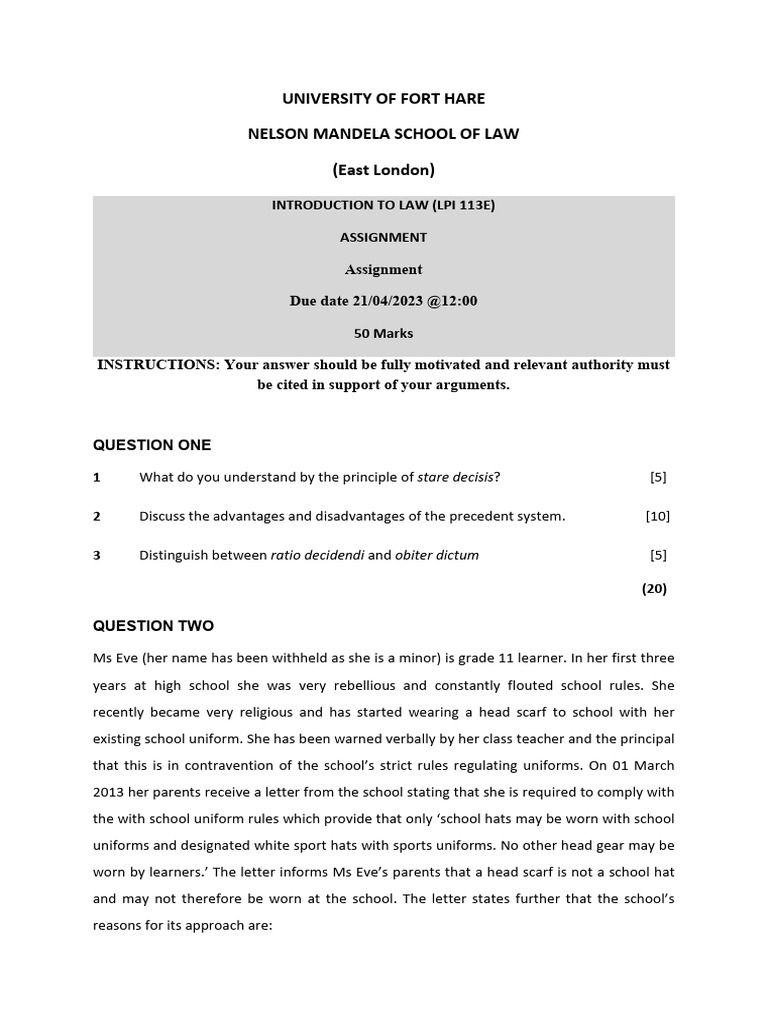 Law Assignment on Stare Decisis and Rights | PDF | Precedent | Justice