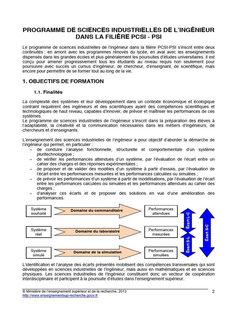 Programme de Sciences Industrielles PCSI-PSI | PDF | Équations | Modèle ...