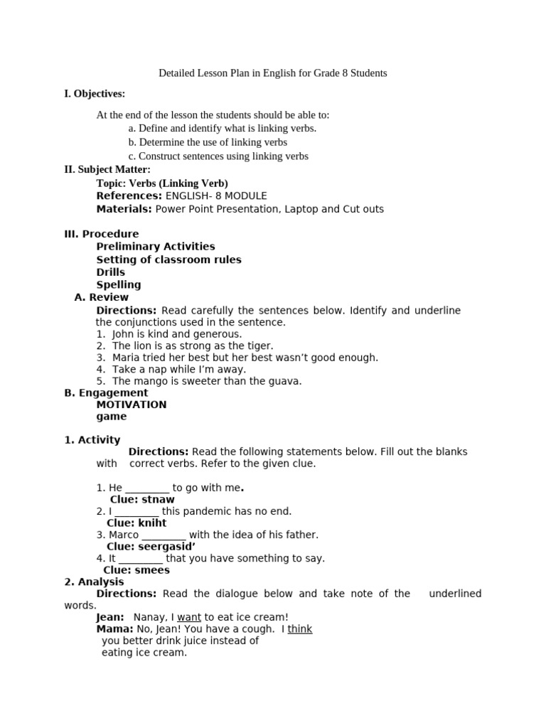 Detailed Lesson Plan in English For Grade 8 Students FINAL LESSON PLAN ...