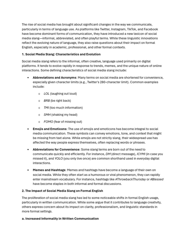 Impact of Social Media Slang on English | PDF | Slang | Social Media