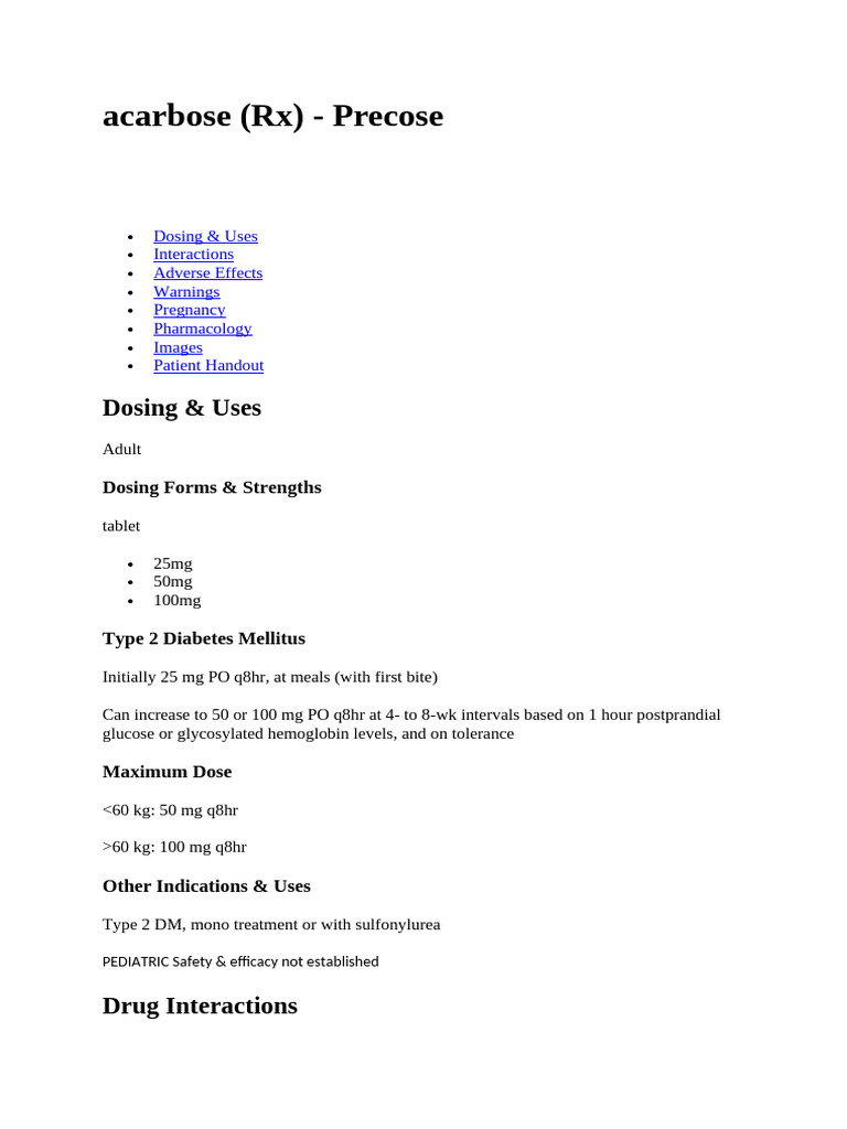 acarbose | PDF | Pharmacology | Drugs