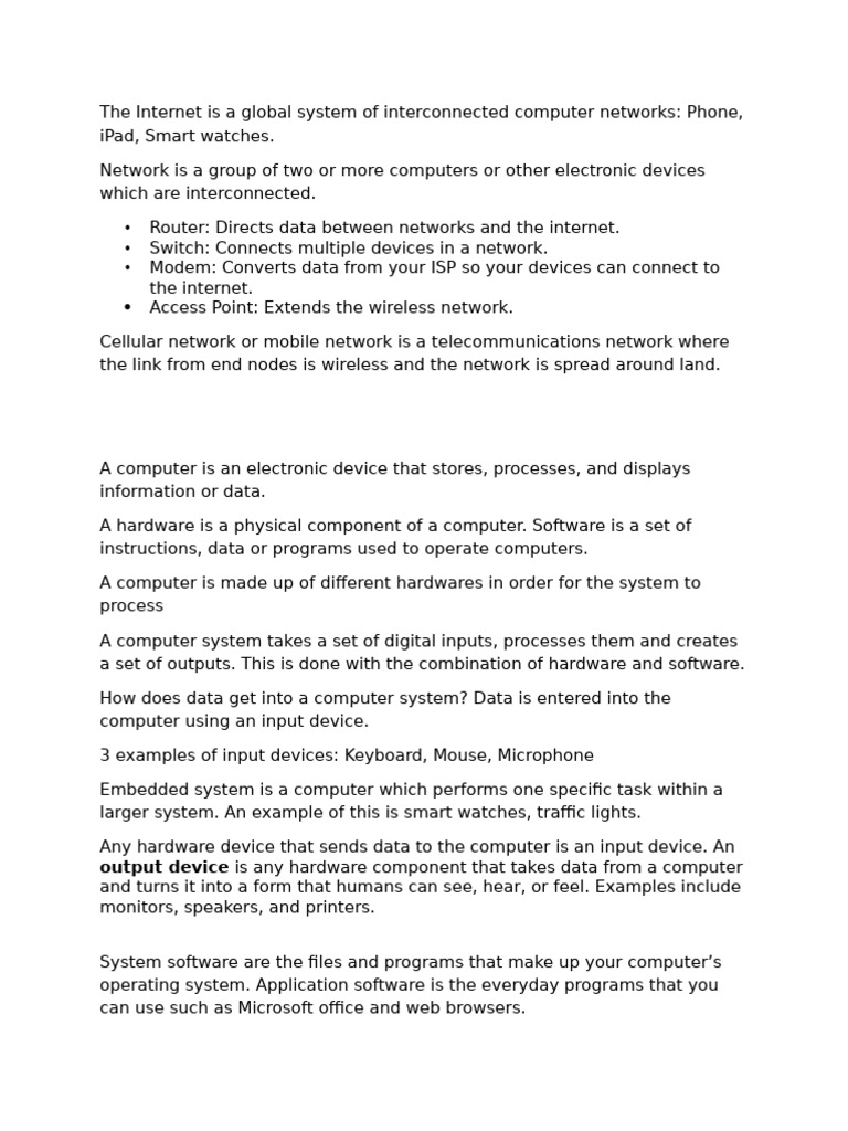 Computing Revision - Test 2 - Hardware and Software | PDF | Technology ...