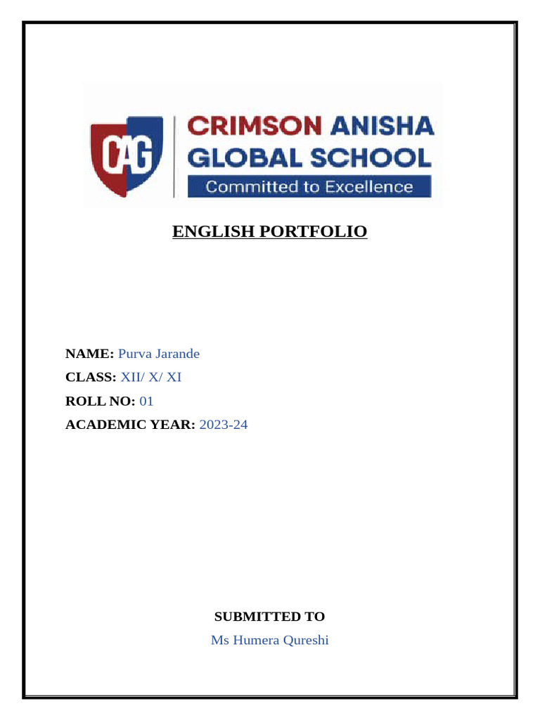 English Portfolio Cover Page Pdf