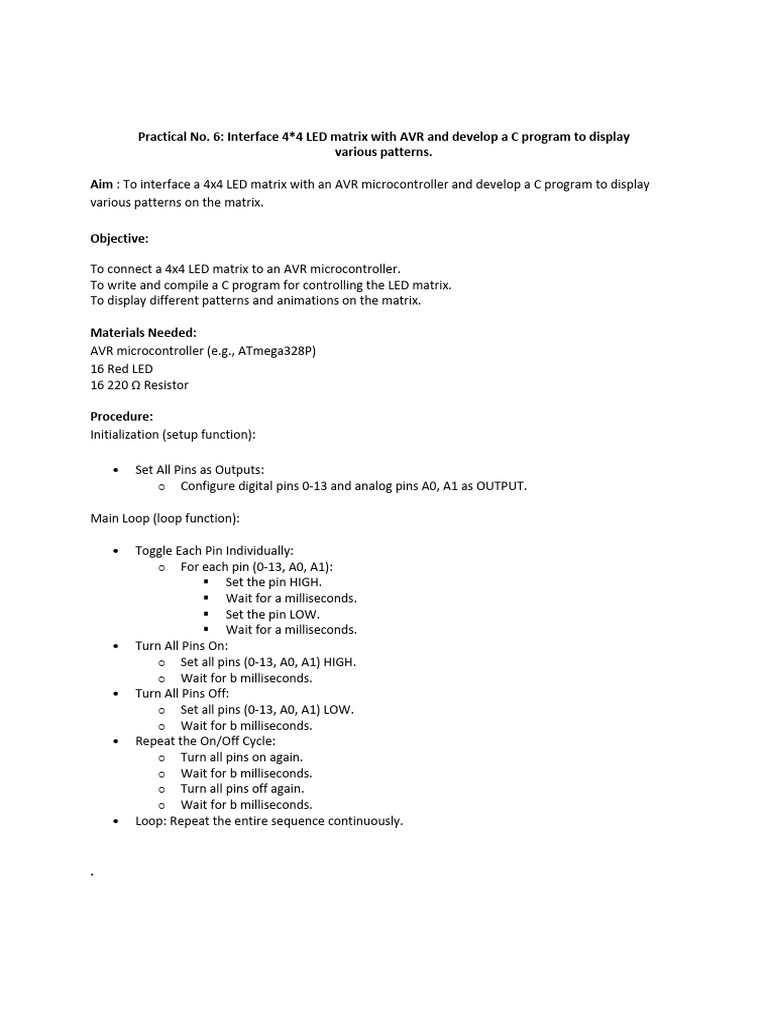 Practical No. 6: Interface 4 4 LED Matrix With AVR and Develop A C ...