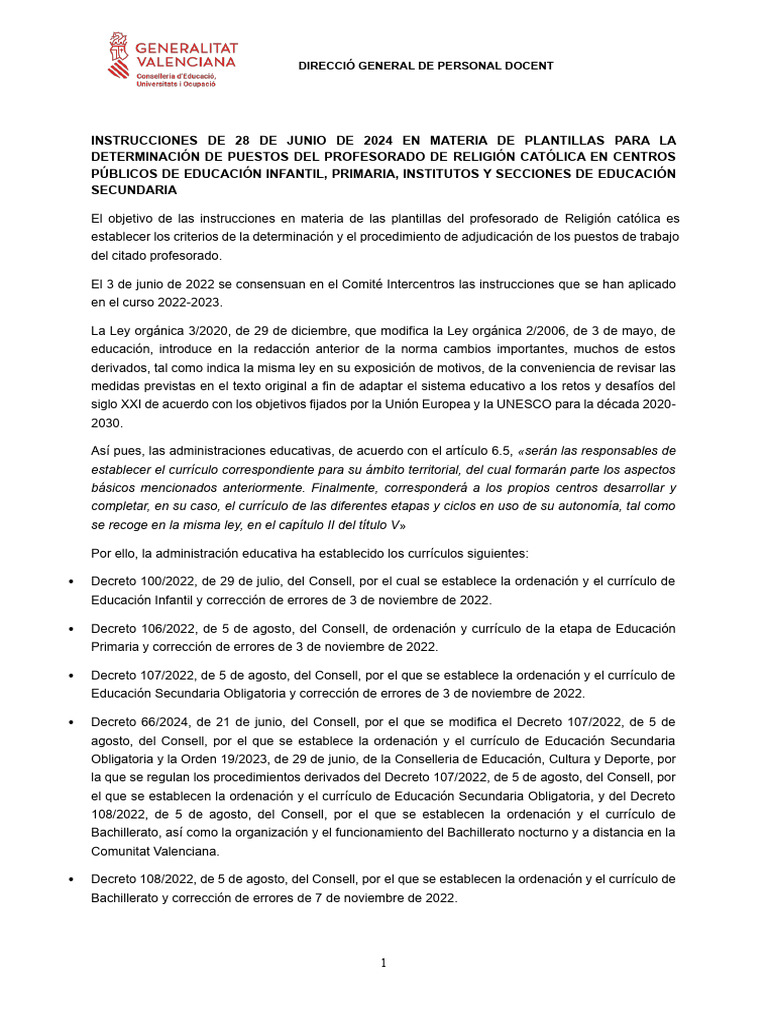 Rel Inst 24-25 Es | PDF | Educación primaria | Plan de estudios