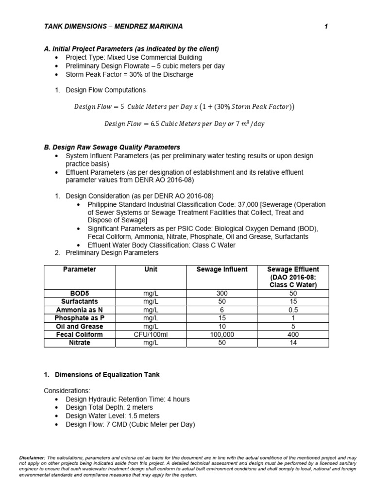 Overall Tank Dimension Calcs Rev | PDF | Sewage | Sewage Treatment