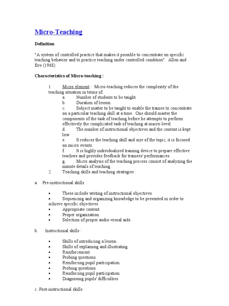 Key Components of Micro-Teaching Skills | PDF | Reinforcement | Teachers