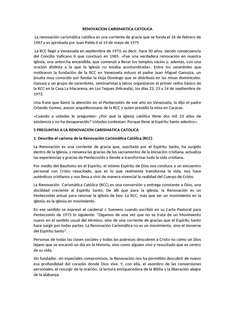 Renovacion Carismatica Catolica Pdf Iglesia Católica Carisma