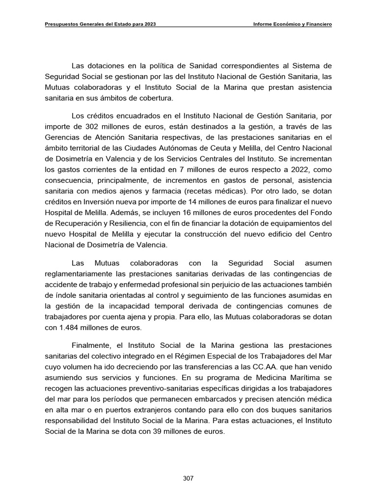 Presupuestos Generales Del Estado para 2023 Informe Económico y ...
