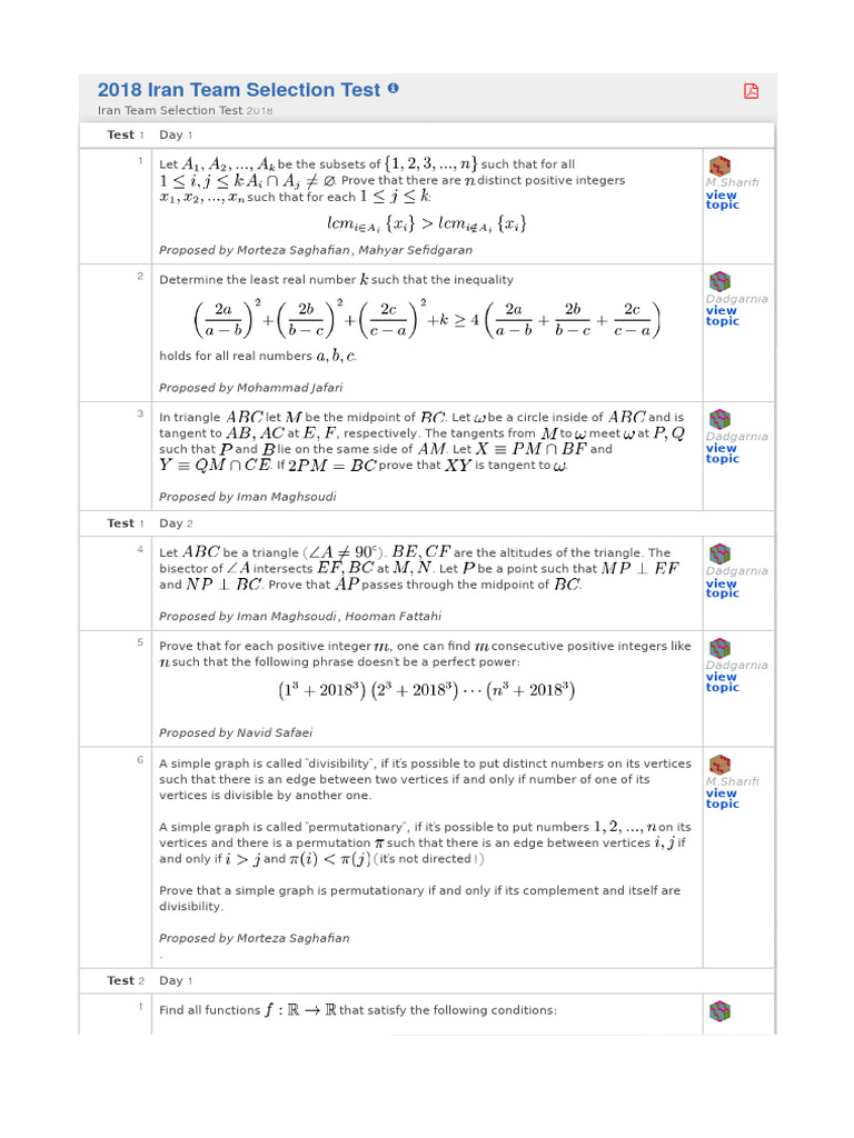 Iran Team Selection Test 2018 Problems | PDF | Triangle | Euclidean ...