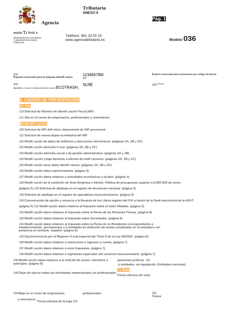 Declaración Censal Modelo 036 | PDF | Impuestos | Impuesto sobre la renta