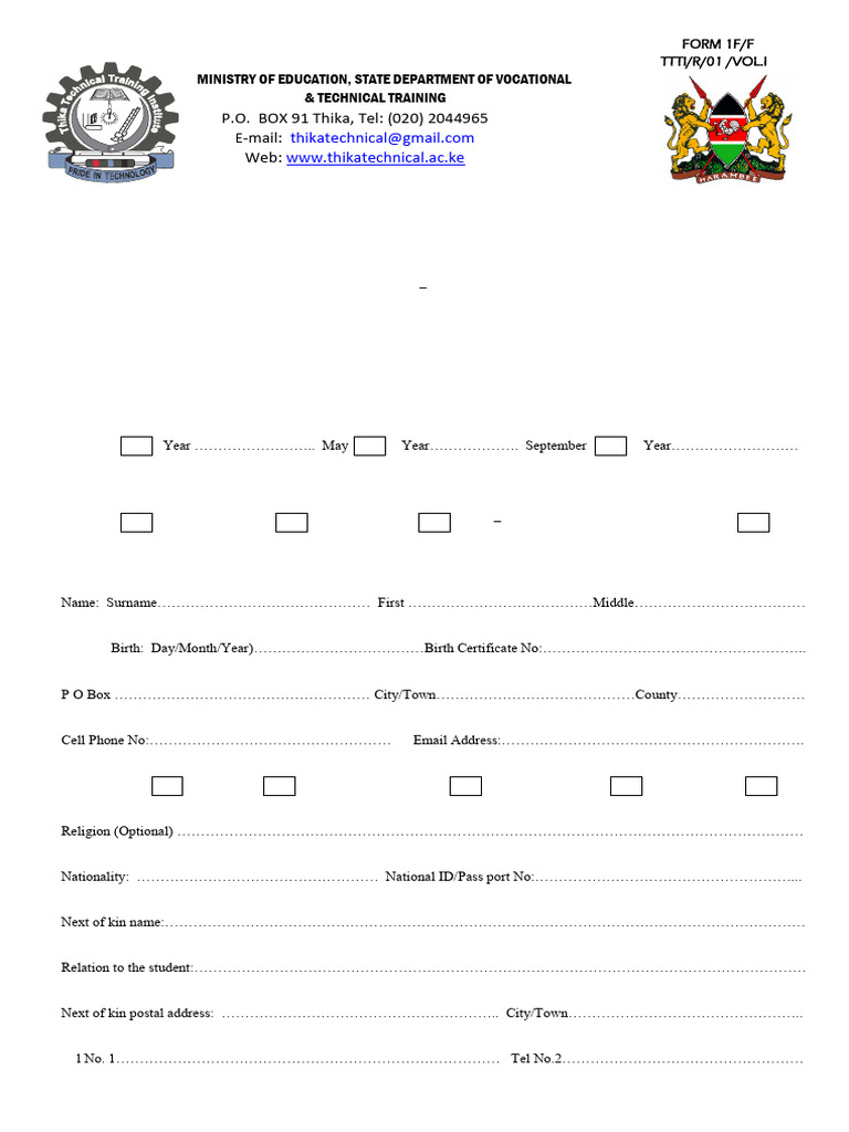 Thika Technical Training Application Form | PDF