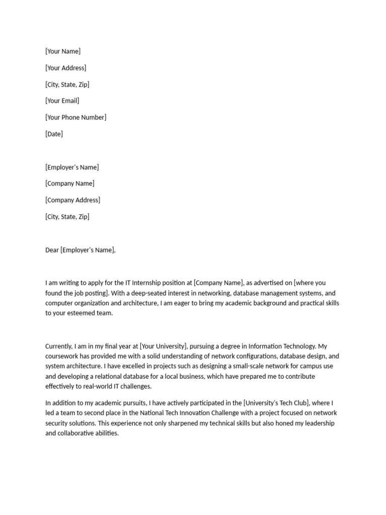 IT Internship Application Letter | PDF | Computers