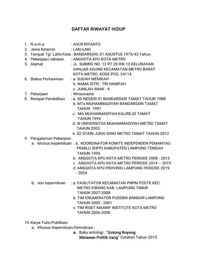 CV Agus Riyanto M.PD | PDF