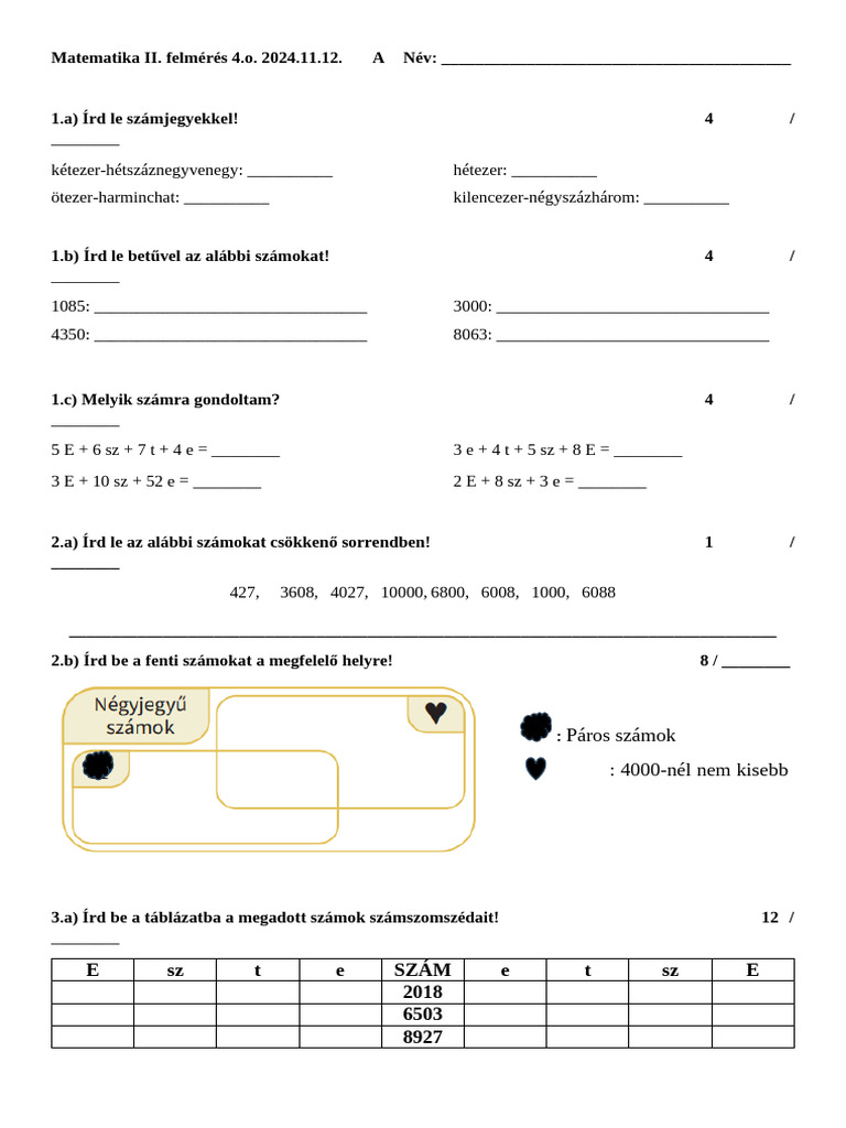 Számkörbővítés - 10000 - Utáni II Felmérő | PDF
