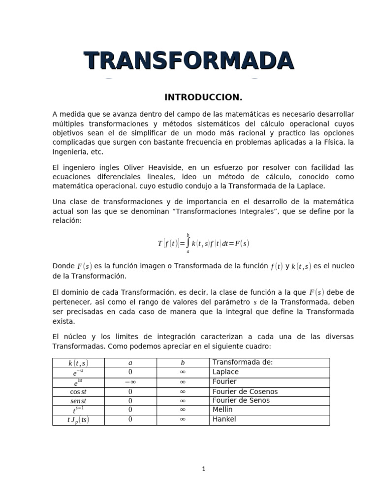 Transformada de Laplace: Definición y Propiedades | PDF | Transformada ...