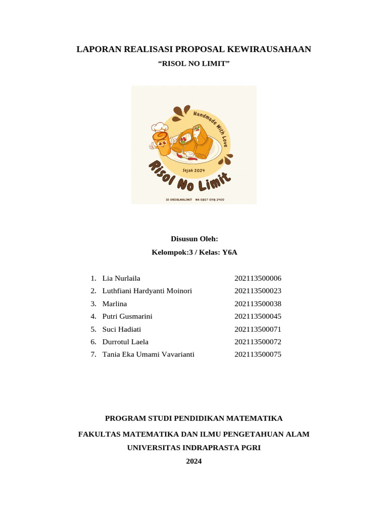 Contoh Proposal Usaha Risol No Limit | PDF