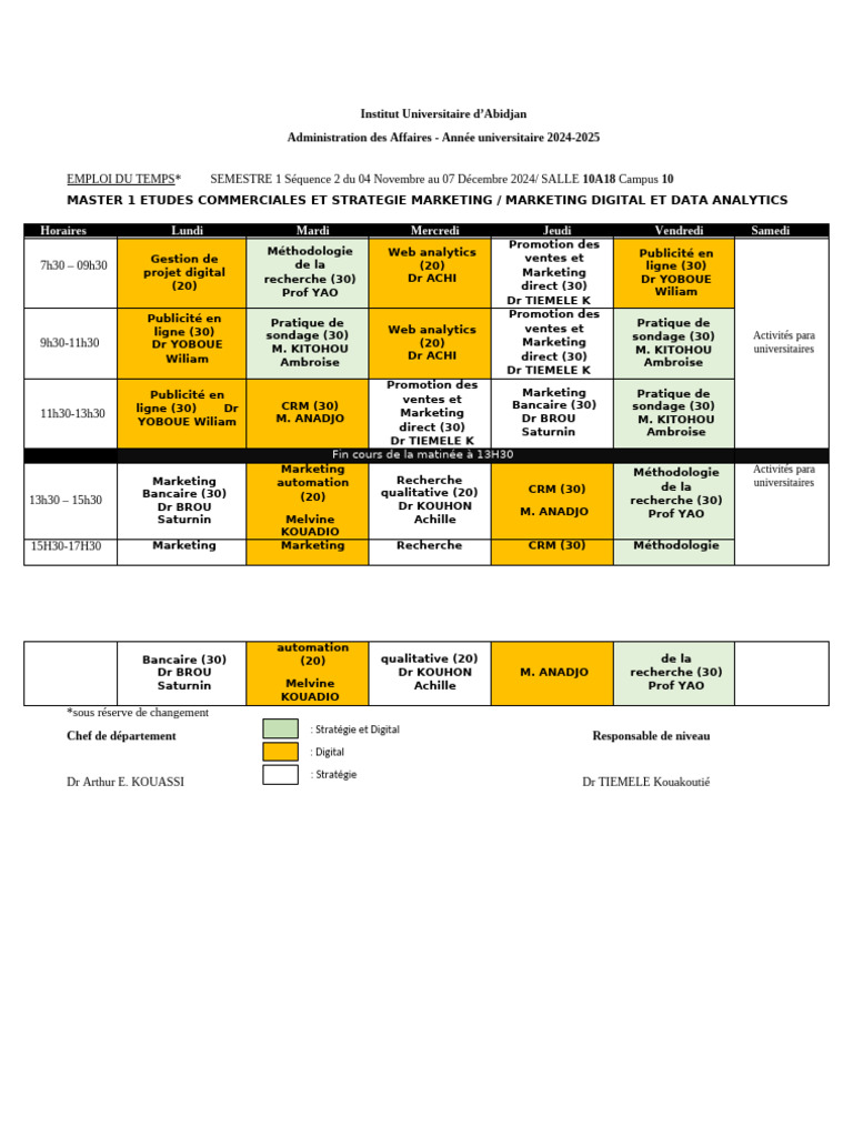 Emploi du temps Master Marketing 2024-2025 | PDF | Informatique ...