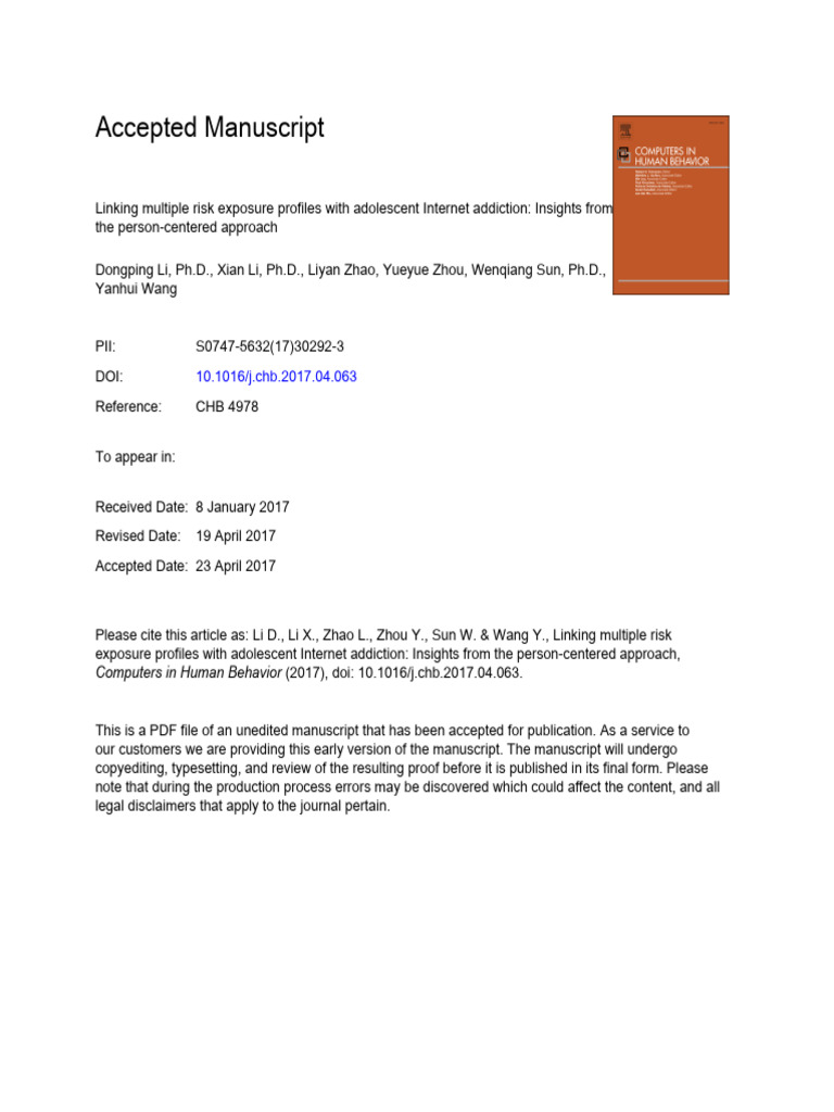 Linking Multiple Risk Exposure Profiles With Adolescent Internet ...
