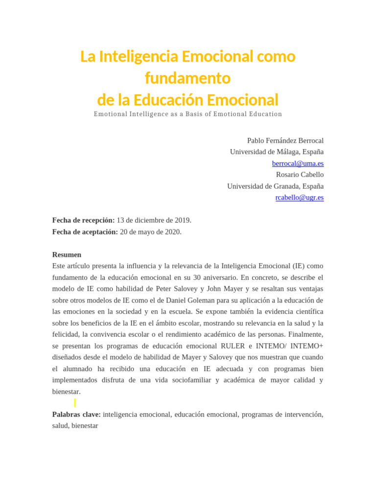 La Inteligencia Emocional Como Fundamento | PDF | Las emociones ...