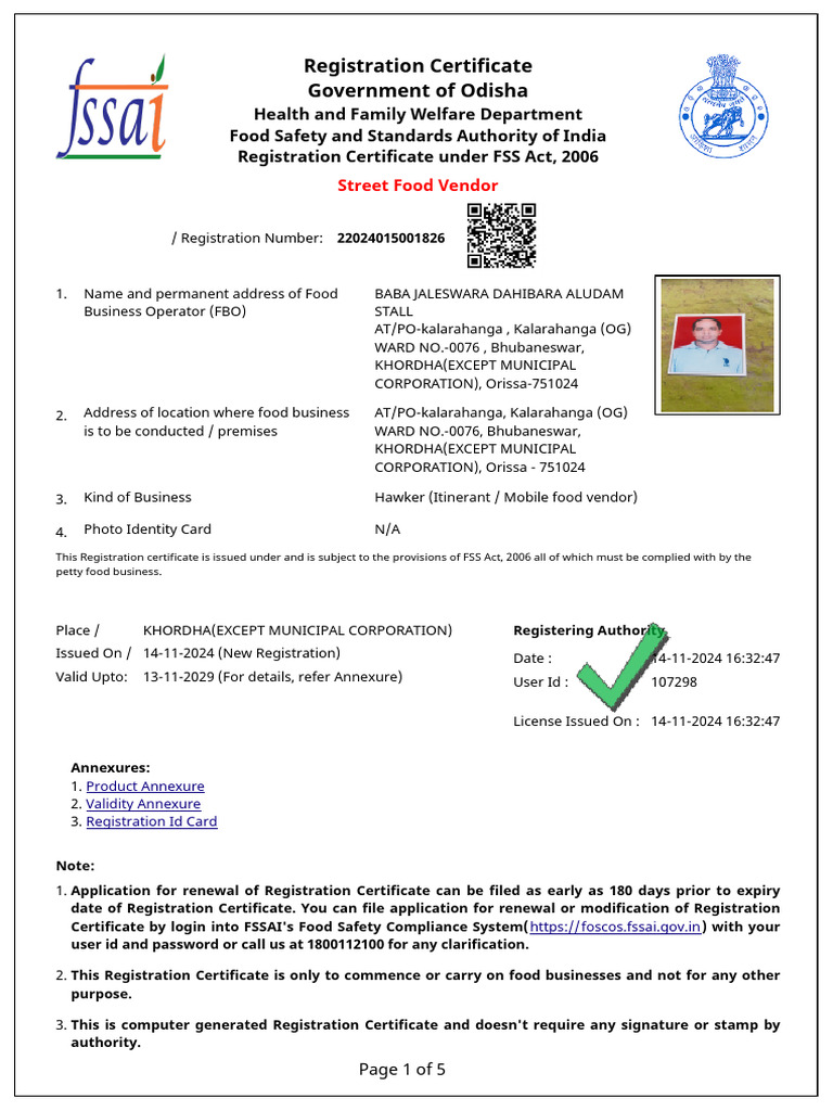 Street Food Vendor Registration Certificate | PDF | Identity Document ...