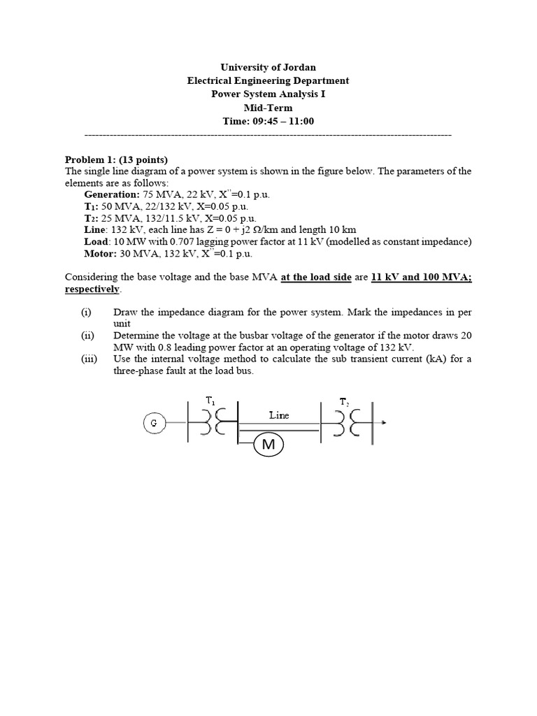 Power System Analysis Mid-Term Exam | PDF | Electric Power Transmission ...