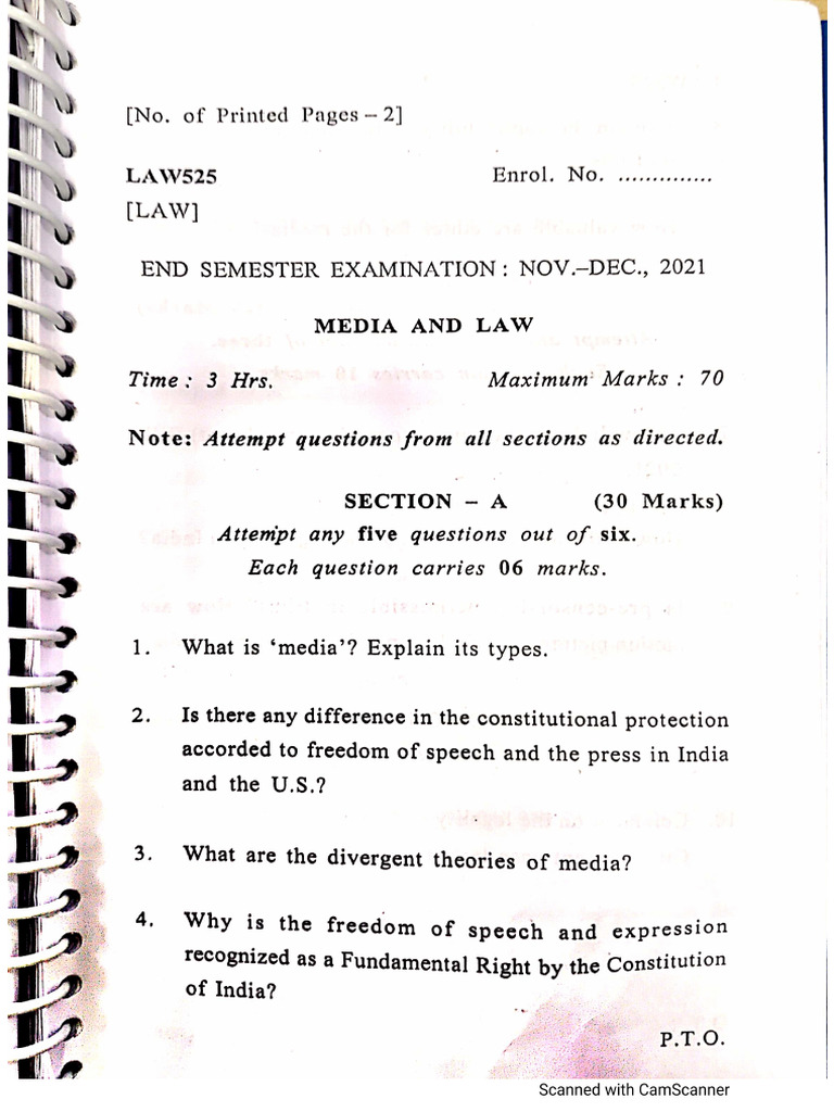 Media and Law PYQ3 | PDF