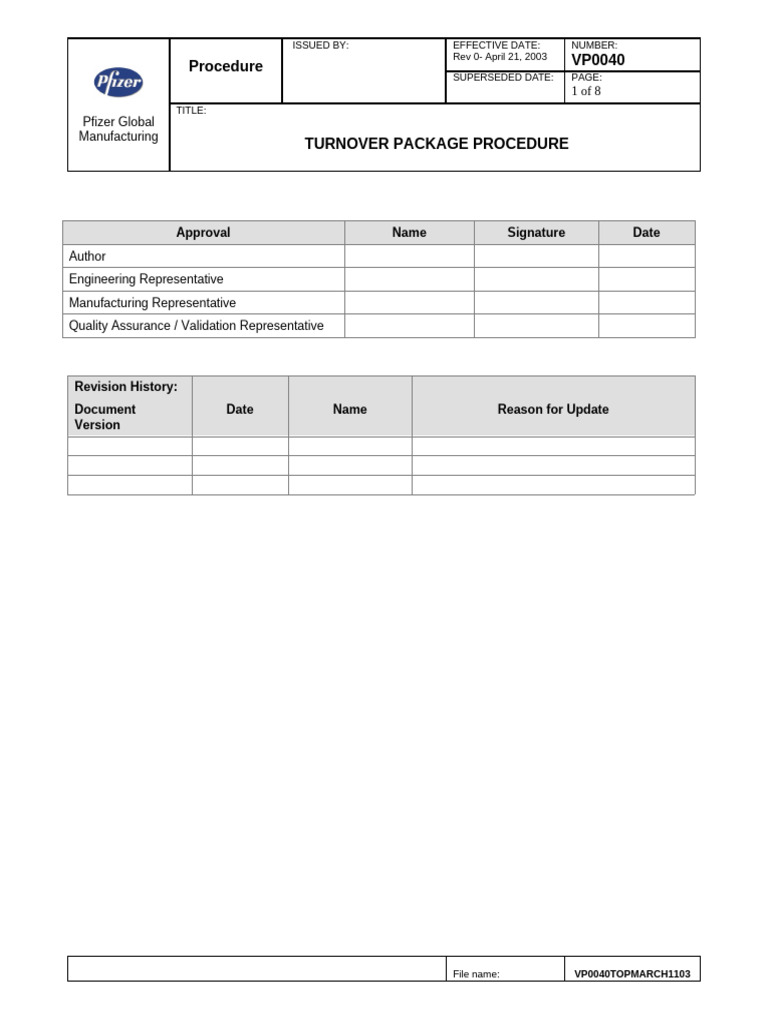 Pfizer Turnover Package Procedure Guide | PDF | Matrix (Mathematics ...