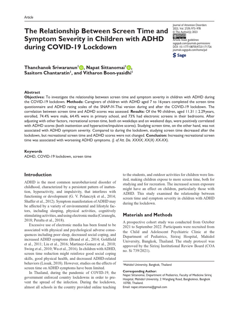The Relationship Between Screen Time and Symptom Severity in Children ...