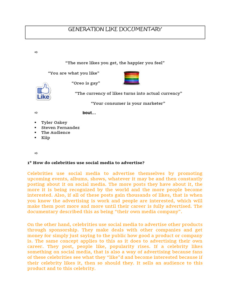 Generation Like Documentary Insights | PDF | Social Media | Popular ...