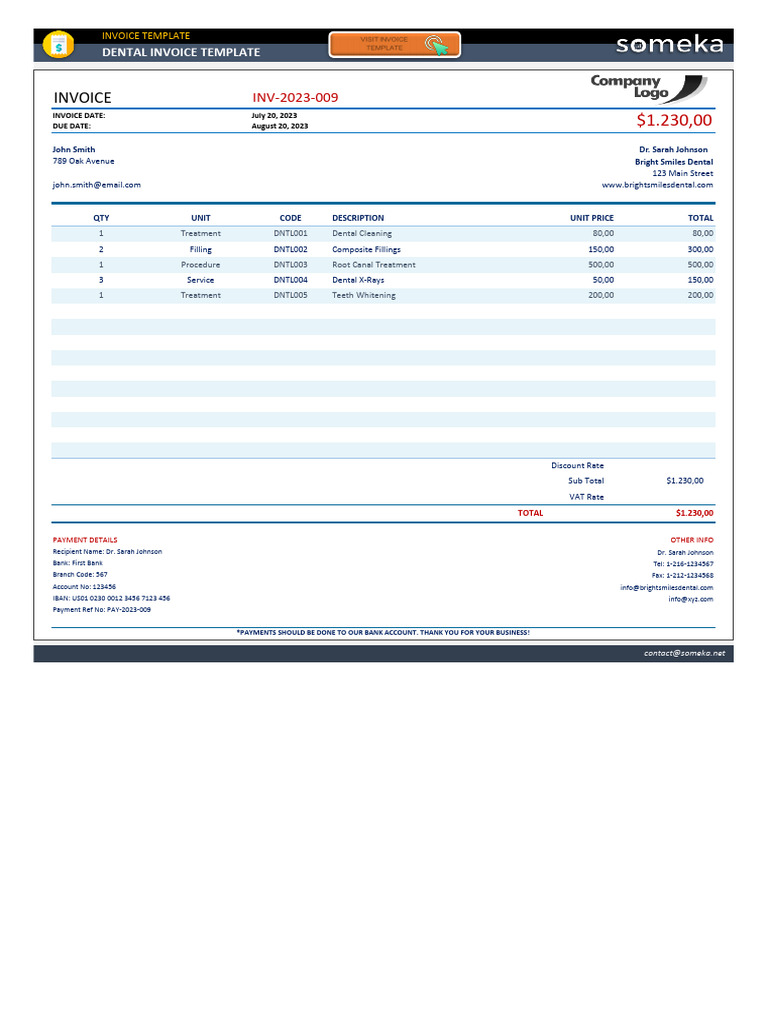 Dental Invoice Template Someka Example PDF V1 | PDF | Invoice | Medical ...