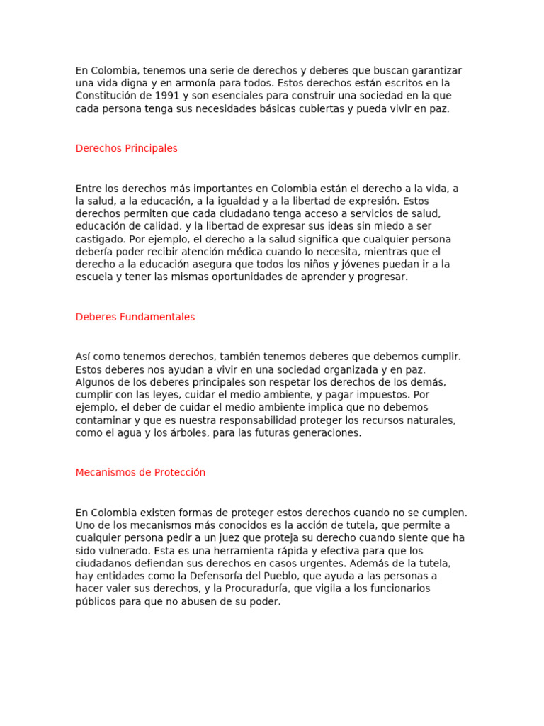 Derechos y Deberes en Colombia | PDF | Derechos humanos | Sociedad
