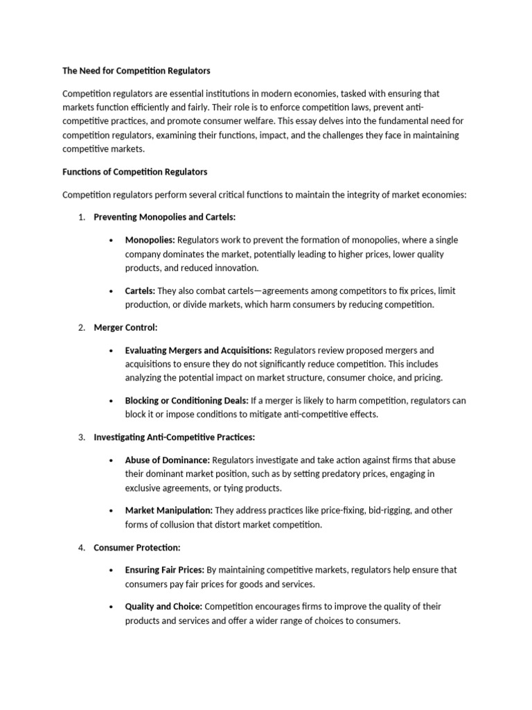 Importance of Competition Regulators | PDF | Market (Economics ...