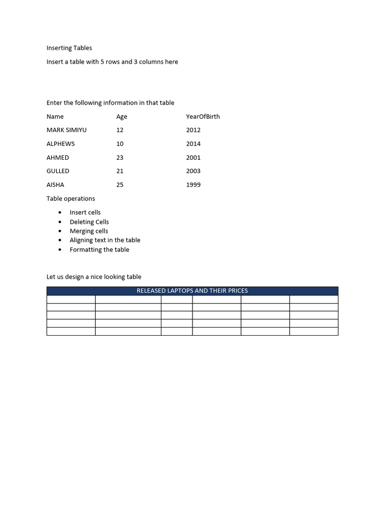 Inserting Tables | PDF